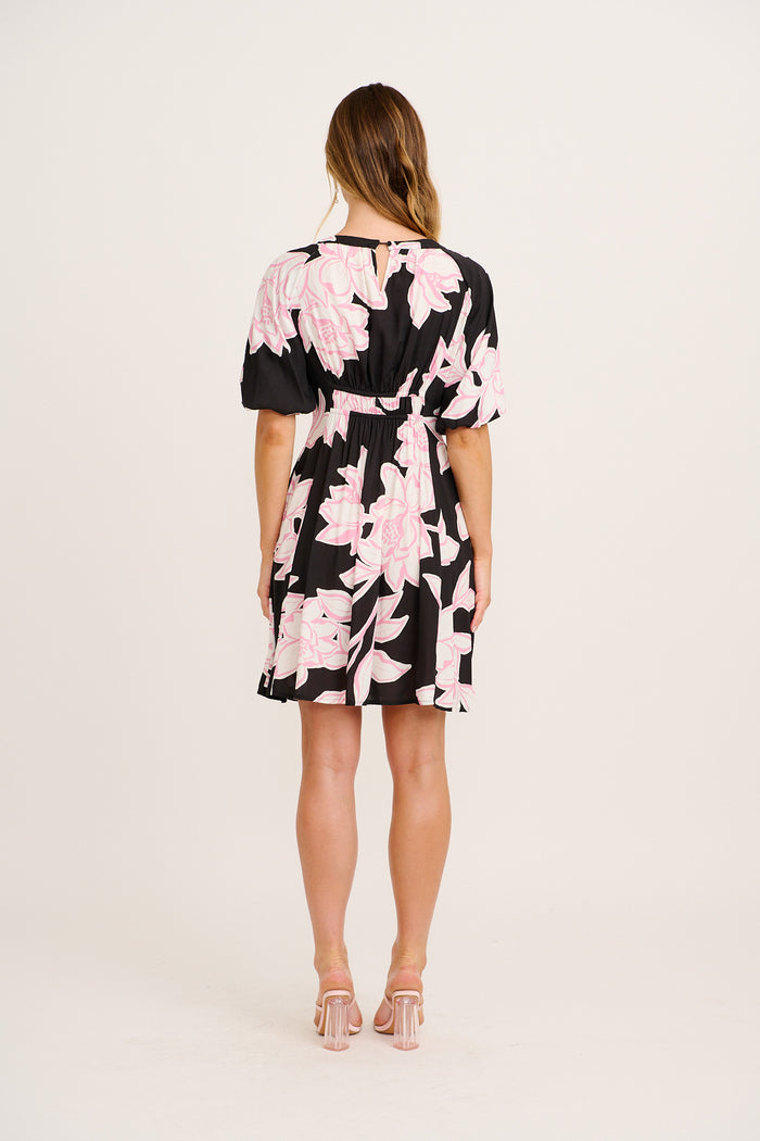 Darling Daze Dress in Black with Pink Floral back