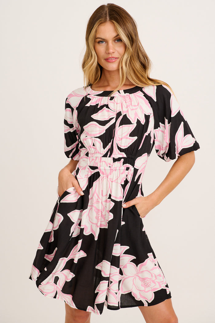 Darling Daze Dress in Black with Pink Floral front