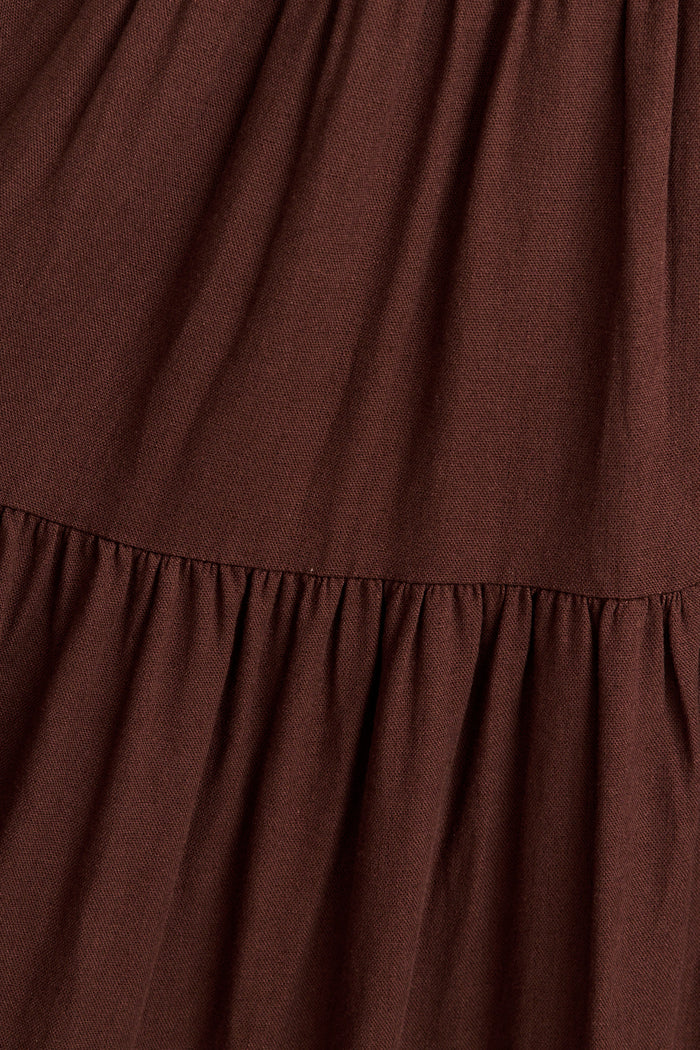Floating Free Smock Dress in Chocolate Cotton Linen fabric