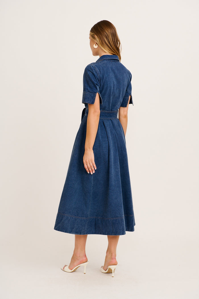 Heritage Maxi Shirt Dress in Indigo Cotton Twill back