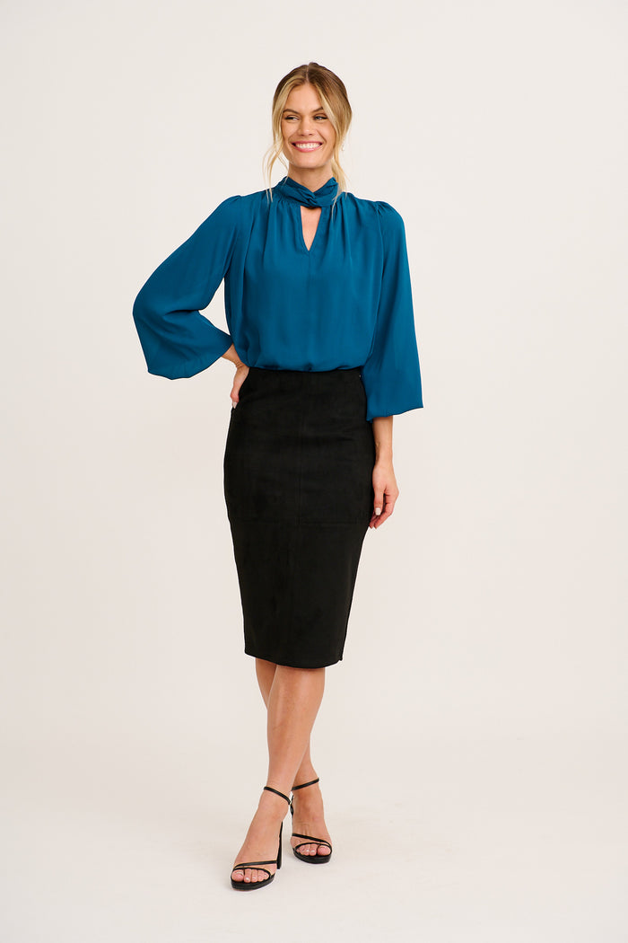 Soft Silhouette Top in Teal Chiffon full length