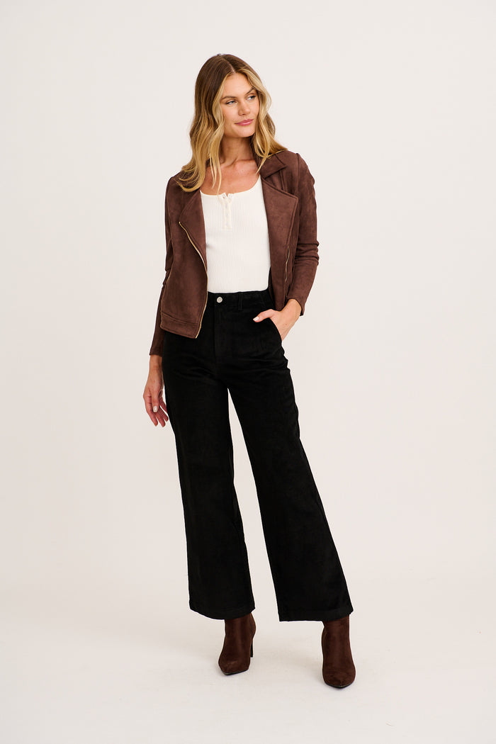 Swift Pant in Black Corduroy full length