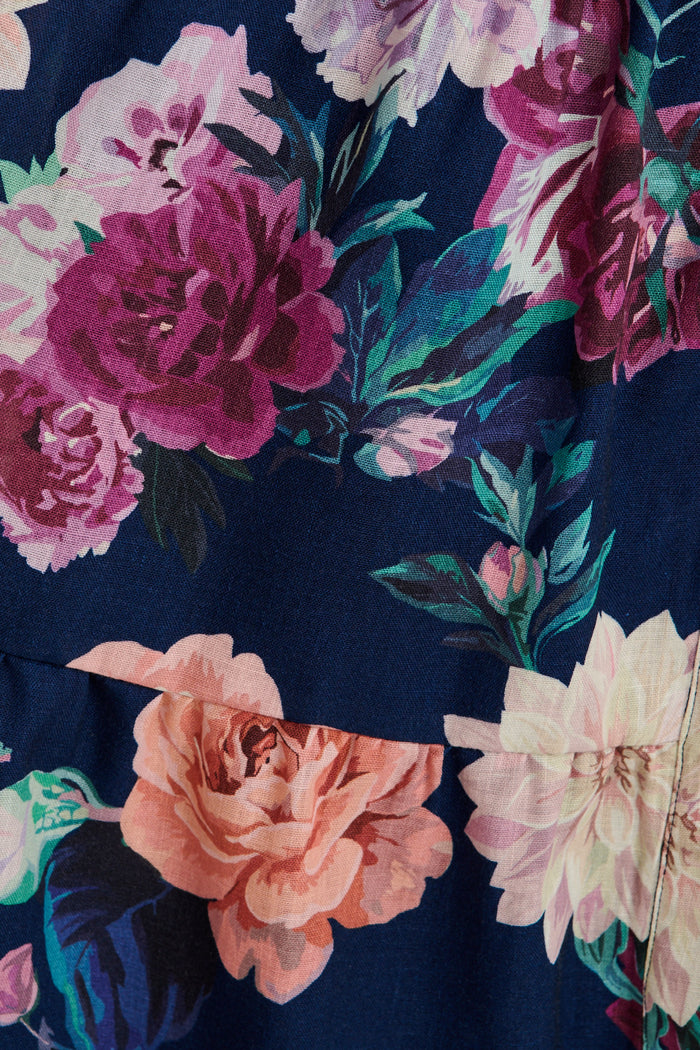 Amaryllis Midi Shirt Dress in Navy with Multi Floral fabric