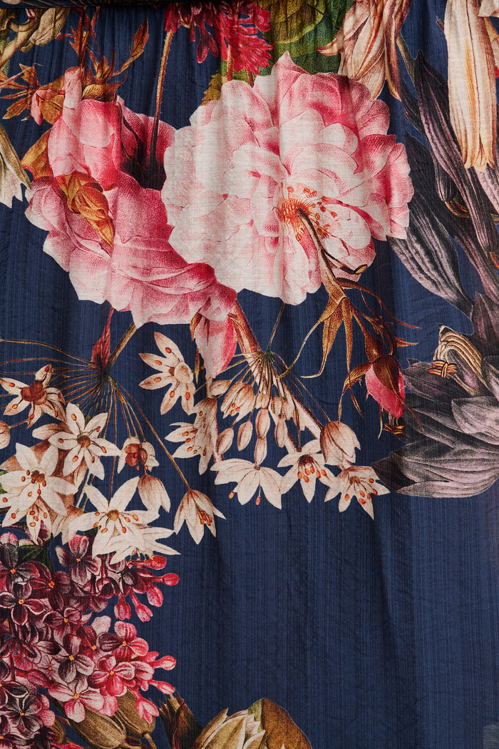 Brigette Midi Dress in Navy with Multi Floral fabric