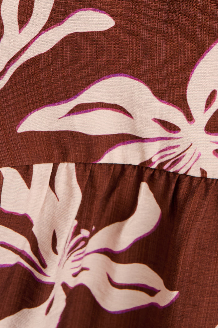 Marigold Shirt Dress in Brown with Blush Floral fabric