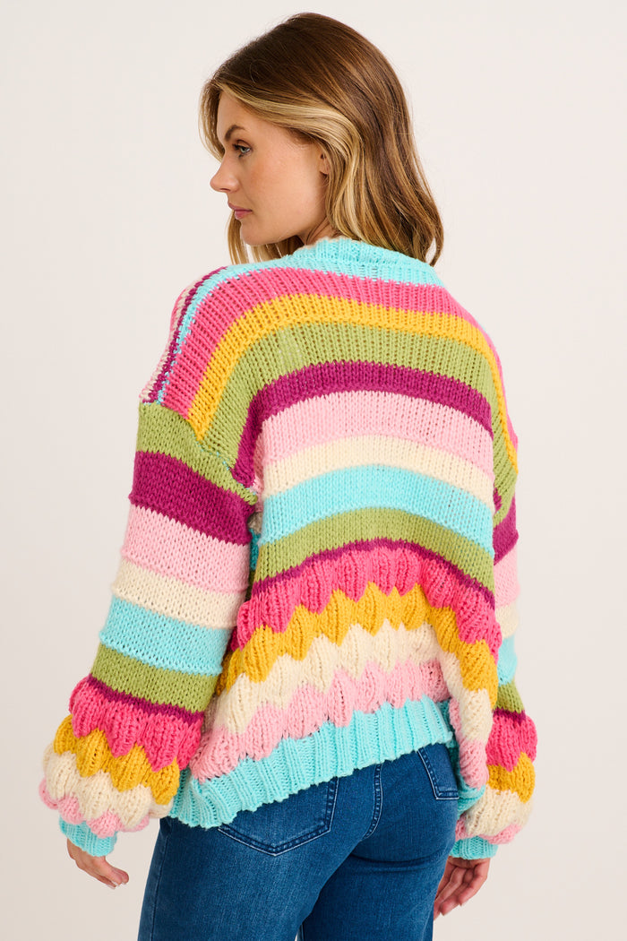 Comfort Club Knit Cardigan in Aqua Multi Wool Blend back