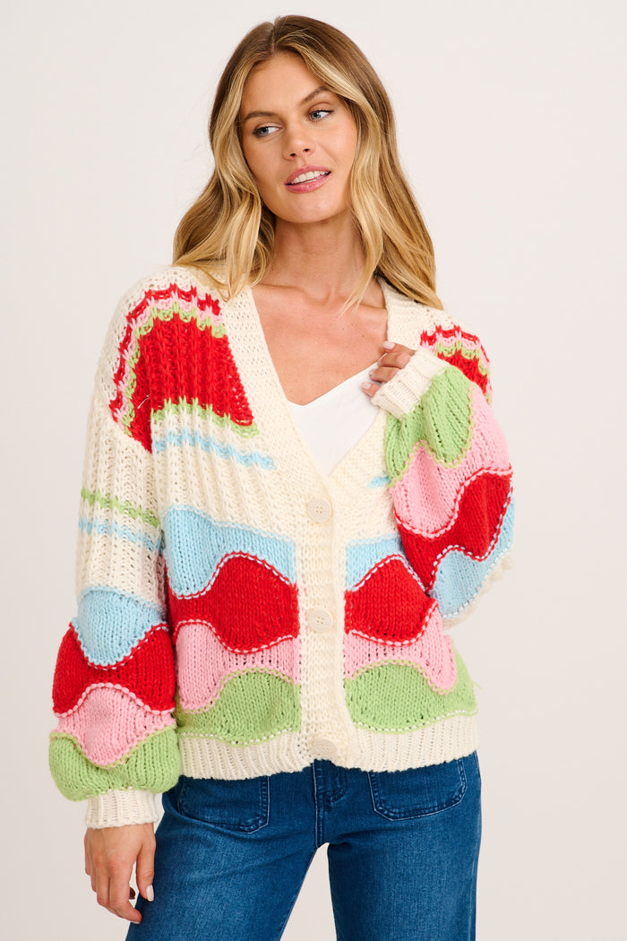 Blissfully Knit Cardigan in White Multi Wool Blend front