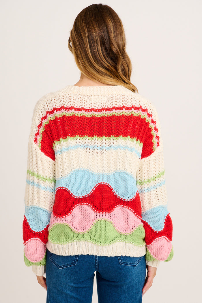 Blissfully Knit Cardigan in White Multi Wool Blend back