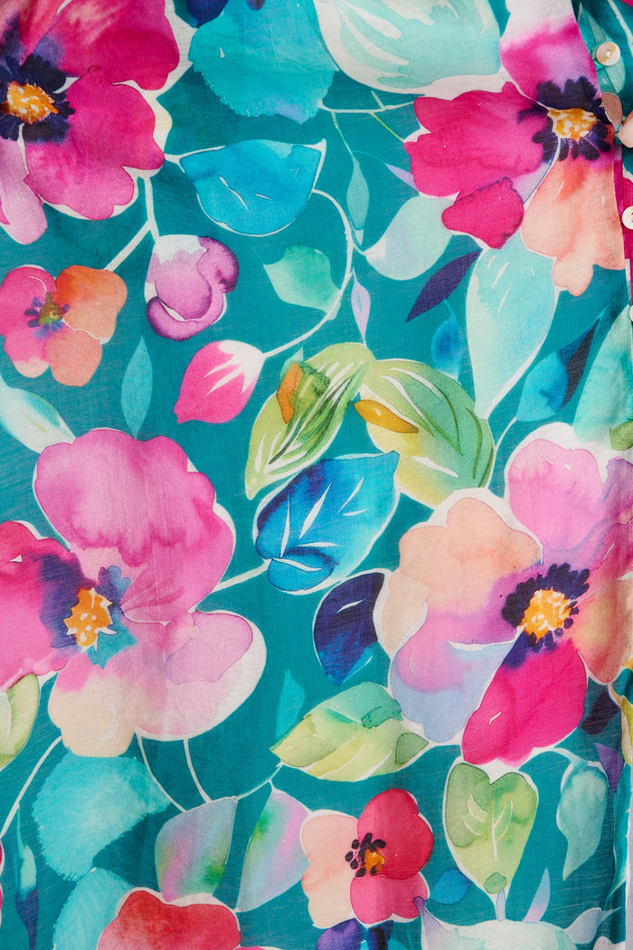 Prudence Midi Dress in Green Multi Floral Cotton Blend fabric