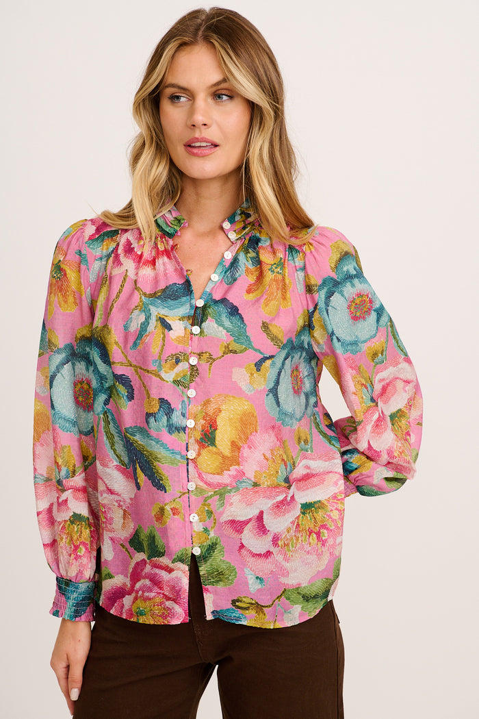 Daphne Top in Pink Multi Floral Cotton Blend front