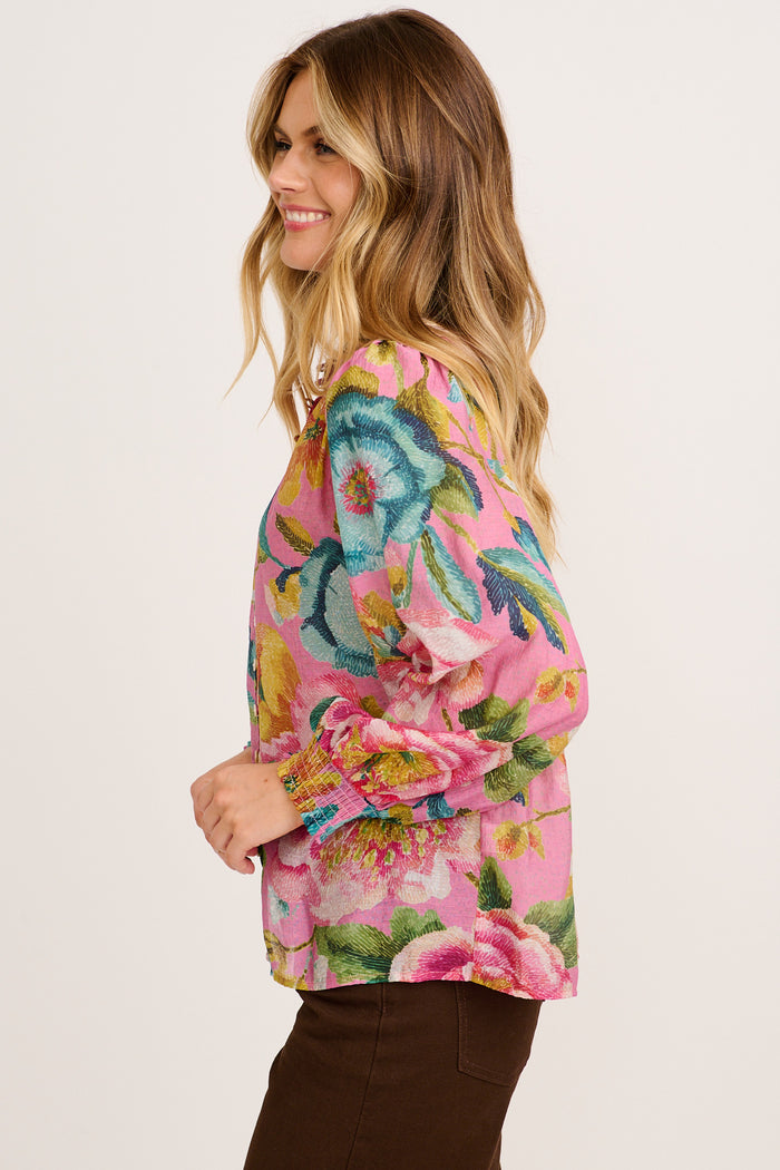 Daphne Top in Pink Multi Floral Cotton Blend side