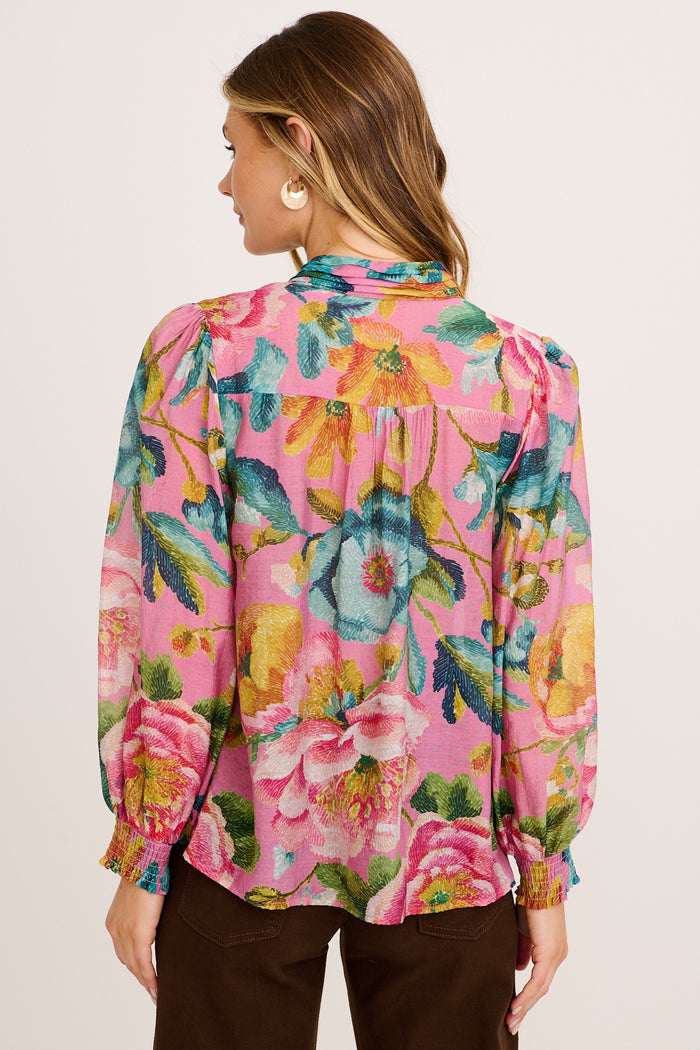 Daphne Top in Pink Multi Floral Cotton Blend back