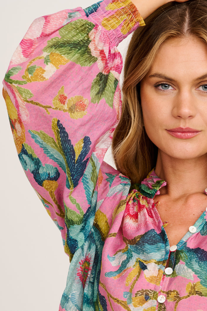 Daphne Top in Pink Multi Floral Cotton Blend detail