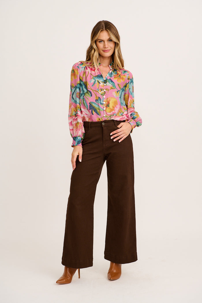 Daphne Top in Pink Multi Floral Cotton Blend full length
