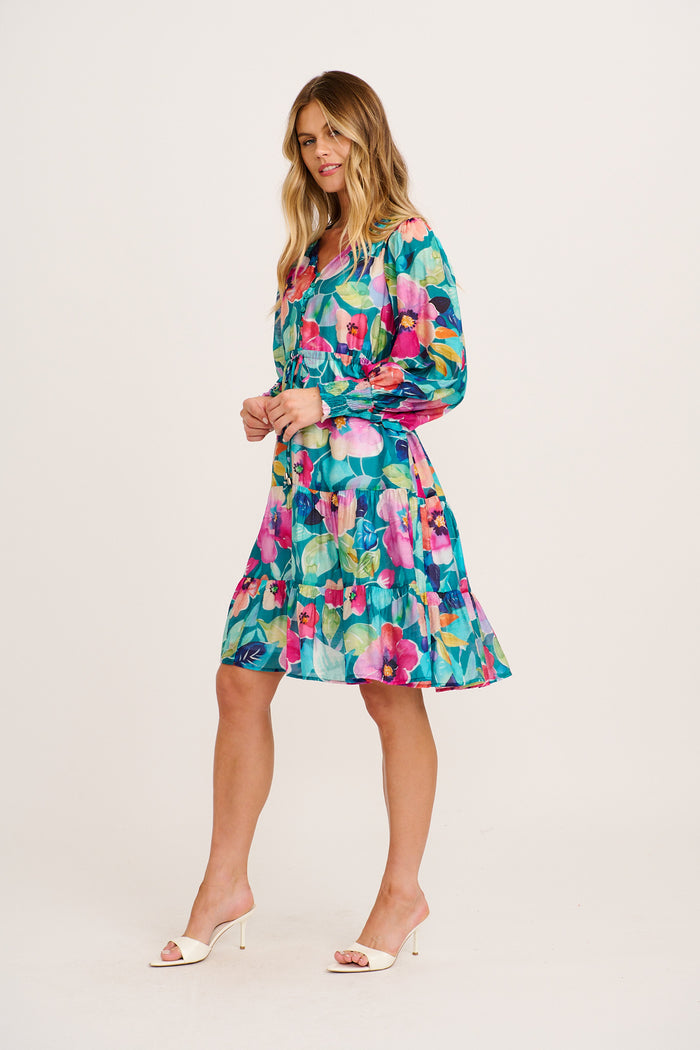 Tilley Dress in Green Multi Floral Cotton Blend side