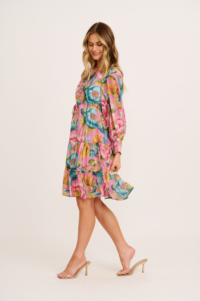 Tilley Dress in Pink Multi Floral Cotton Blend side