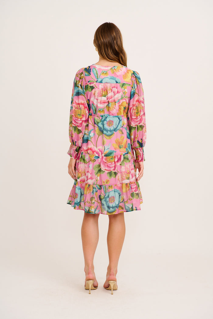 Tilley Dress in Pink Multi Floral Cotton Blend back