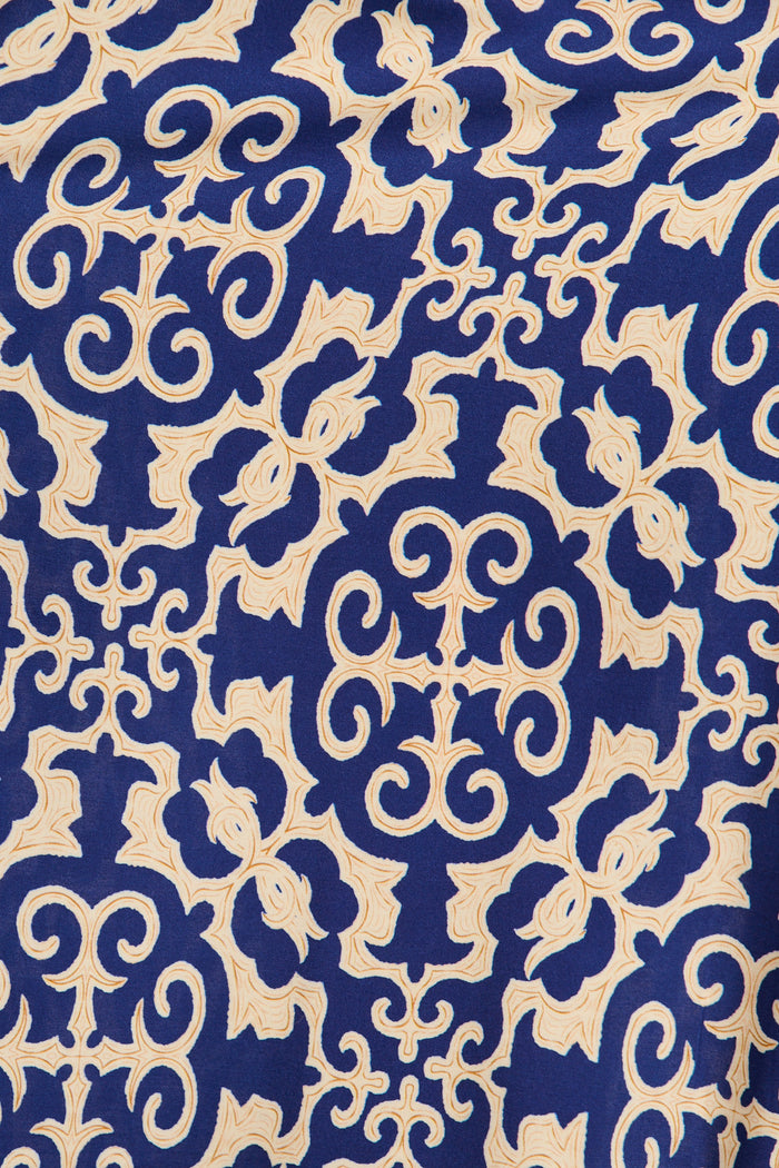 Karra Midi Dress in Navy and Cream Print fabric