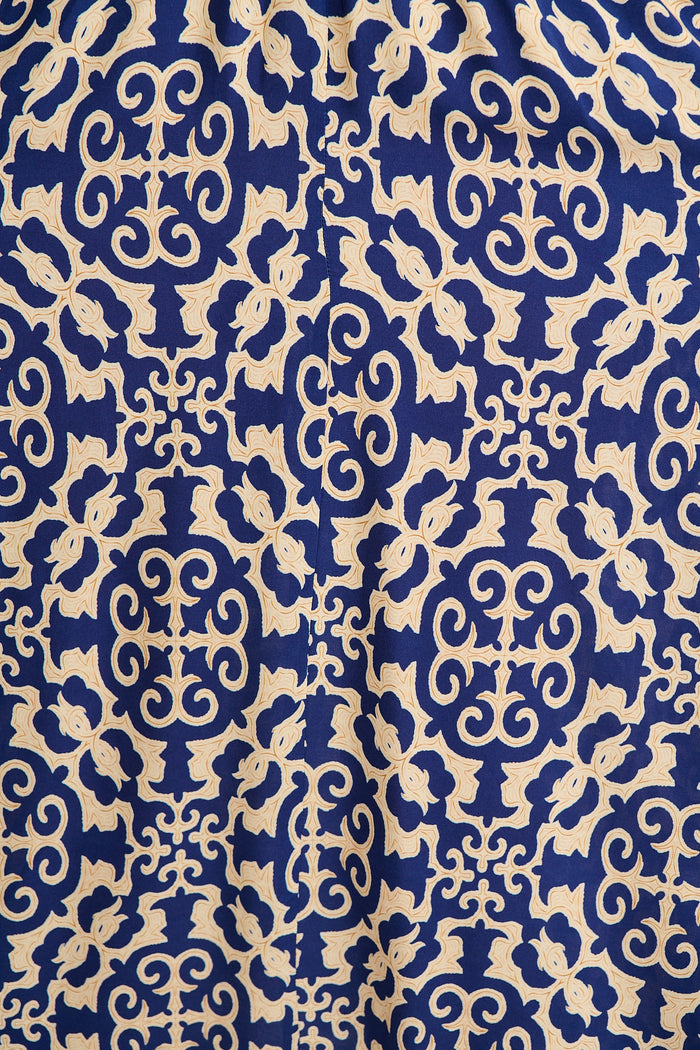 Nona Midi Dress in Navy and Cream Print fabric