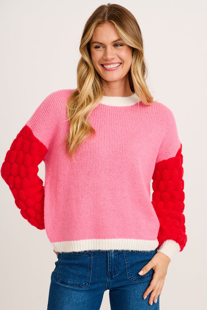 Soft Feel Knit in Pink with Red Wool Blend front