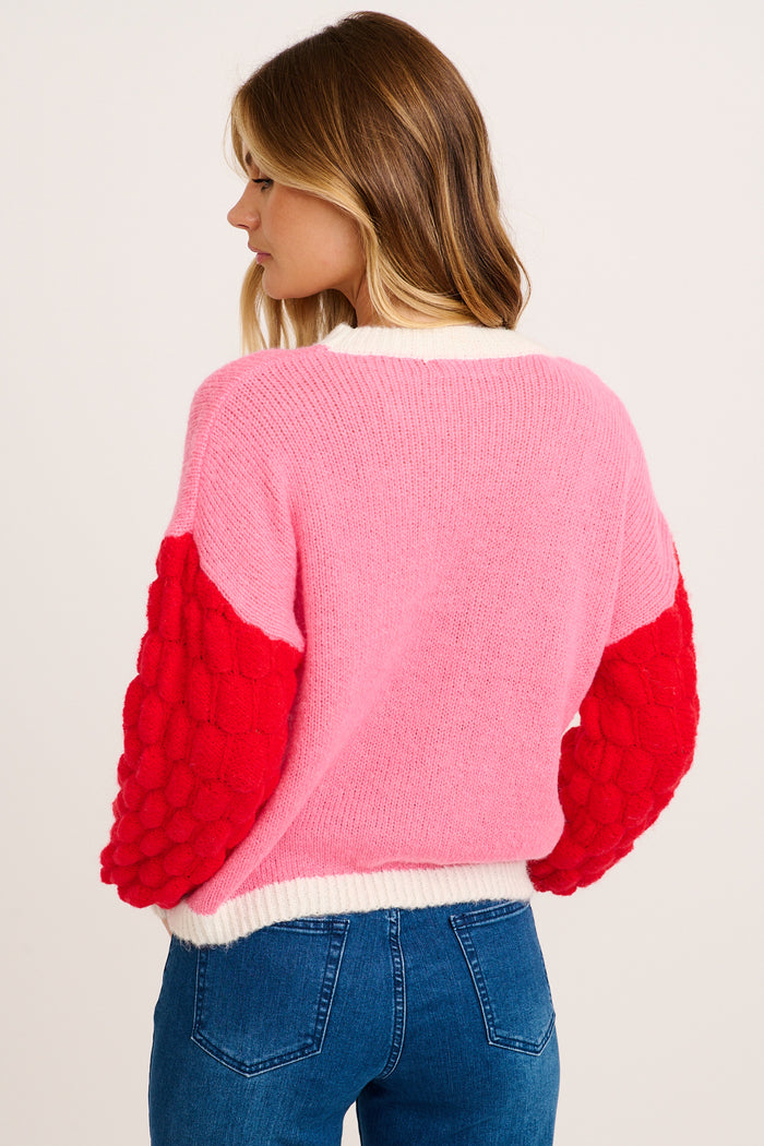 Soft Feel Knit in Pink with Red Wool Blend back