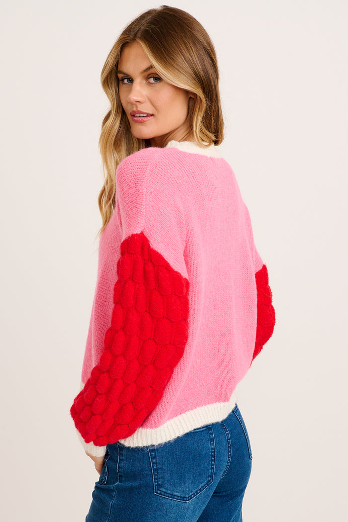 Soft Feel Knit in Pink with Red Wool Blend side