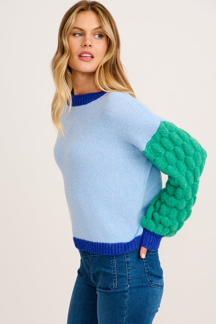 Soft Feel Knit in Cobalt and Green Wool Blend side