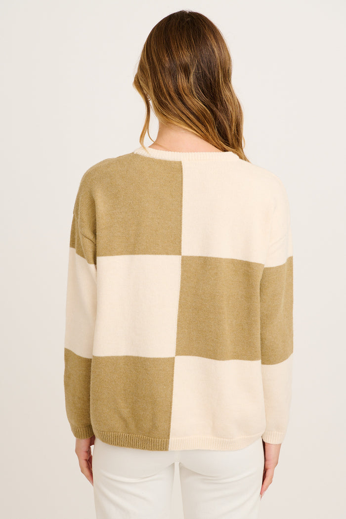 Zipporah Knit in Khaki and Beige Colour Block Cotton Blend back