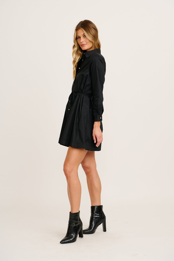 Cottesloe Shirt Dress in Black Cotton side