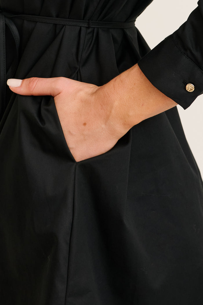 Cottesloe Shirt Dress in Black Cotton detail