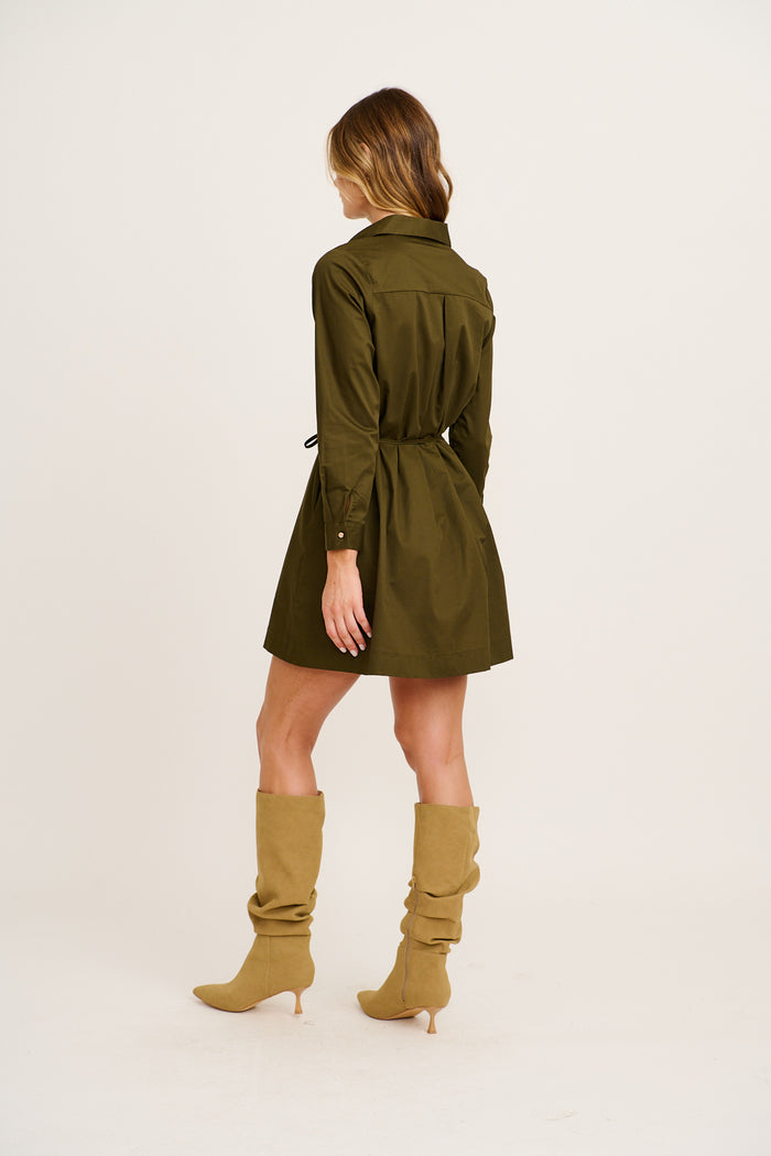 Cottesloe Shirt Dress in Khaki Cotton back