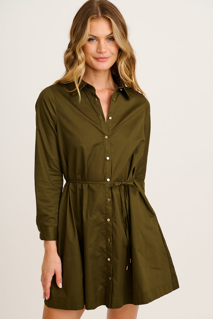 Cottesloe Shirt Dress in Khaki Cotton front