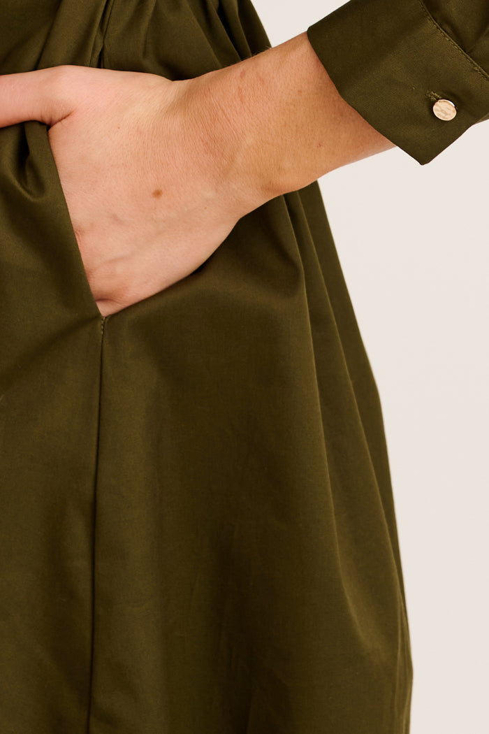Cottesloe Shirt Dress in Khaki Cotton detail