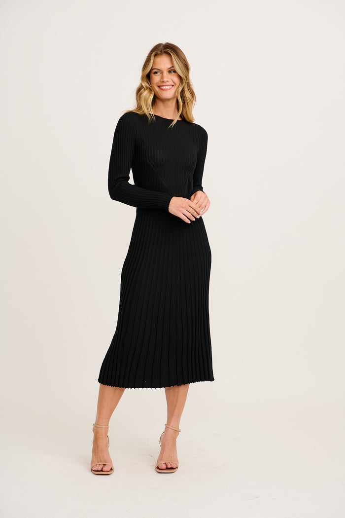 Thistle Midi Knit Dress in Black full length