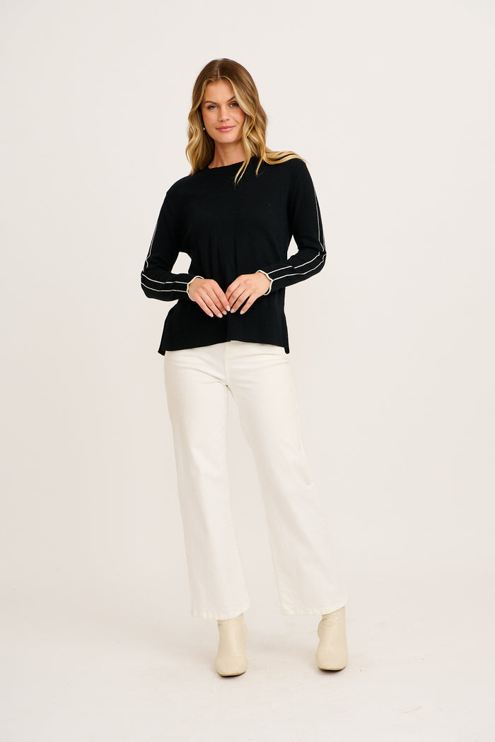 Saga Knit in Black Cotton full length
