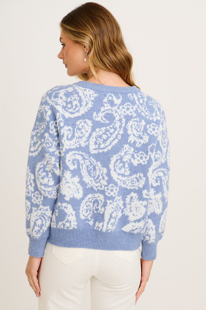 Artist Work Knit in Blue Paisley Wool Blend back