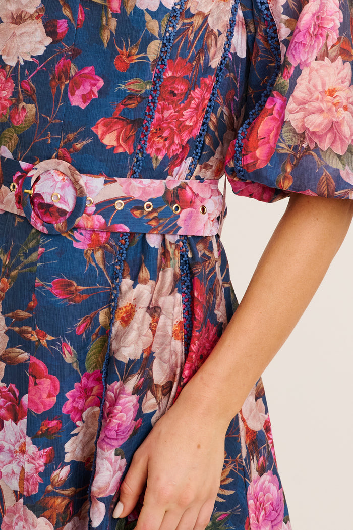Reverie Maxi Dress in Navy with Blush Floral detail