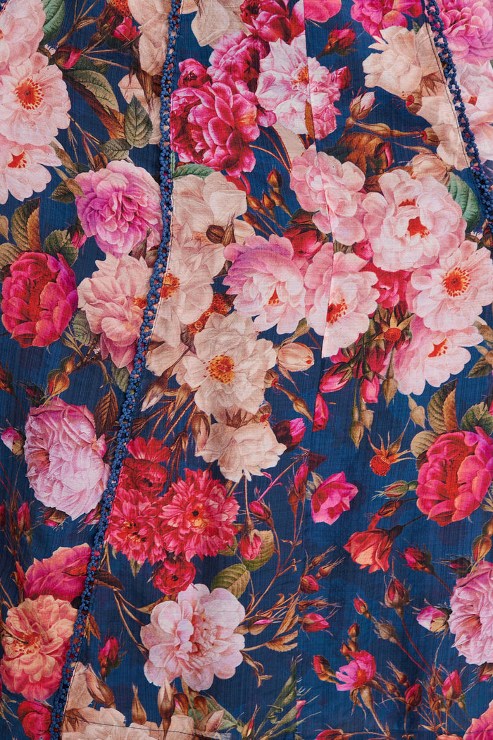 Reverie Maxi Dress in Navy with Blush Floral fabric