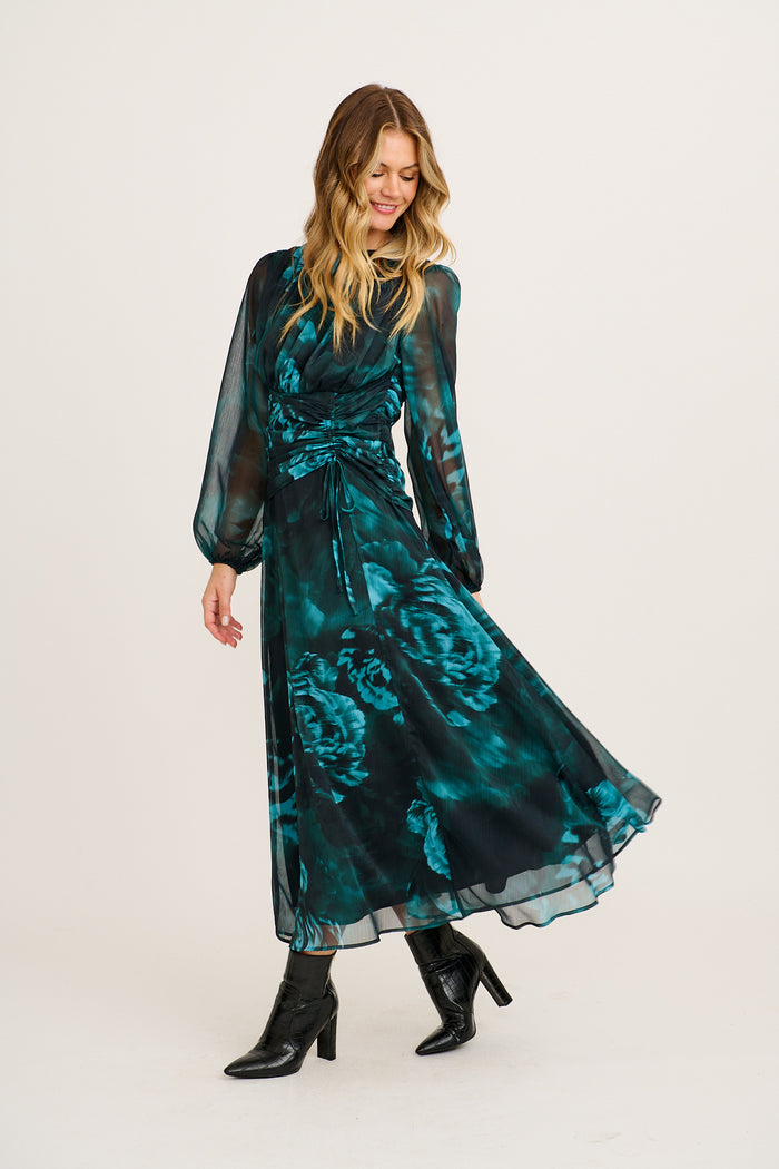 Prima Maxi Dress in Green Floral Chiffon side