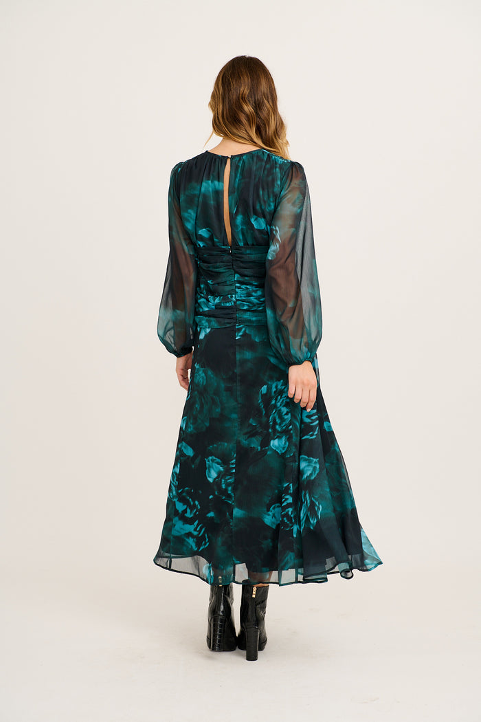 Prima Maxi Dress in Green Floral Chiffon back