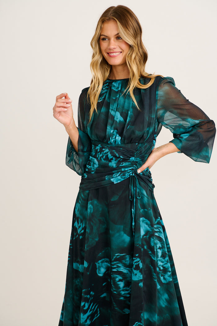 Prima Maxi Dress in Green Floral Chiffon front