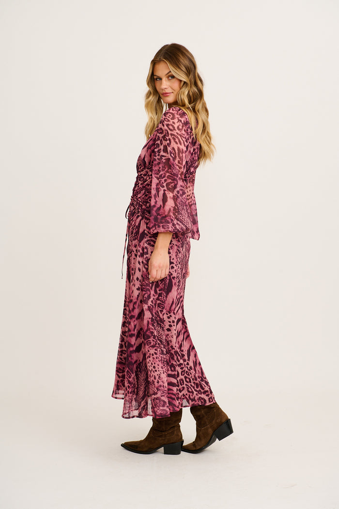 Prima Maxi Dress in Pink Leopard Chiffon side