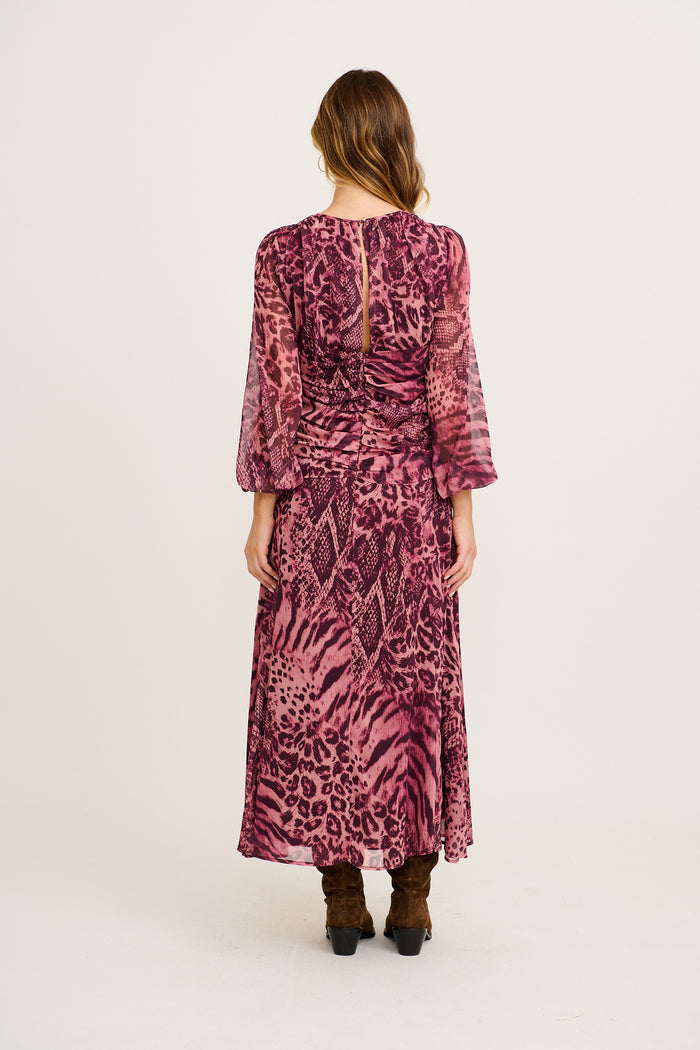 Prima Maxi Dress in Pink Leopard Chiffon back