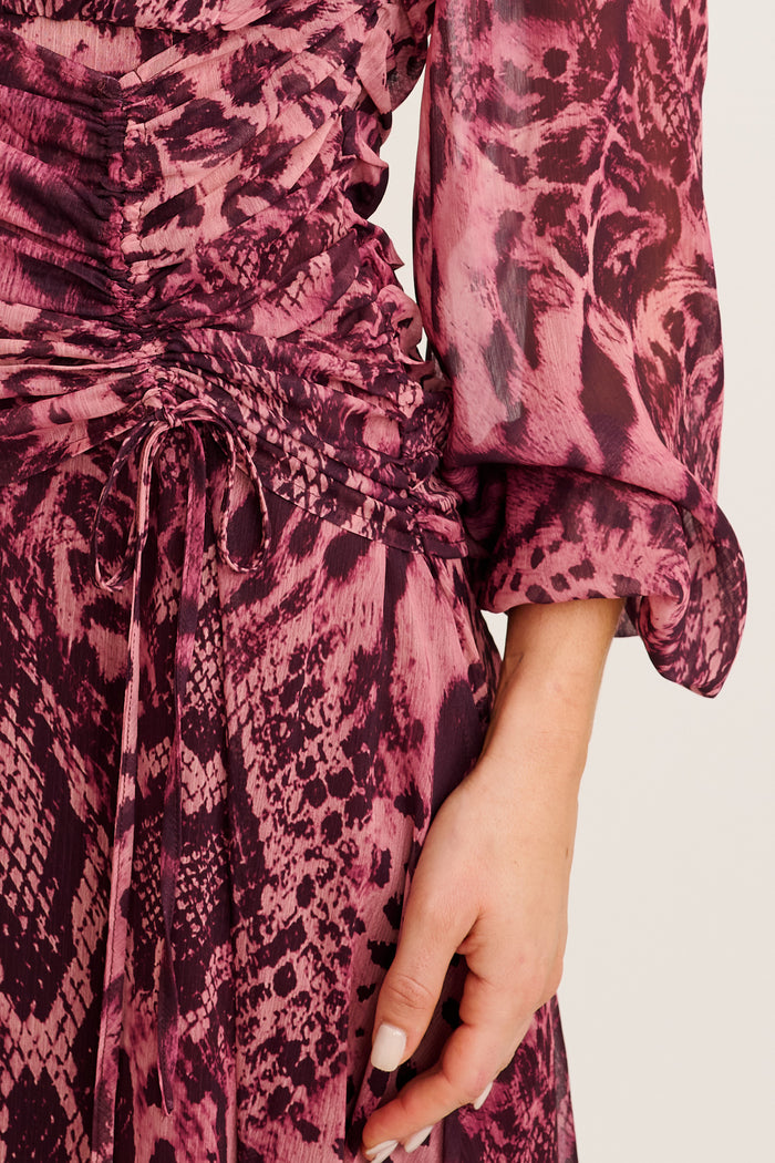Prima Maxi Dress in Pink Leopard Chiffon detail