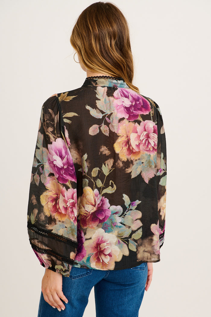 Ready or Not Top in Black with Multi Floral back