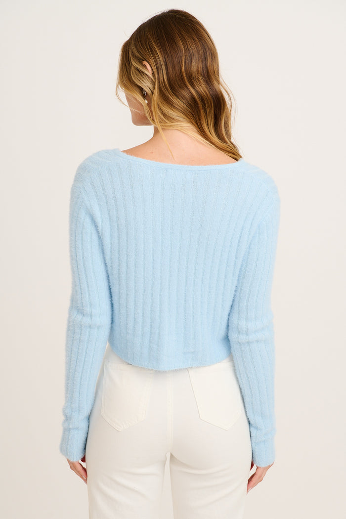 Sky Light Knit Cardigan in Blue back