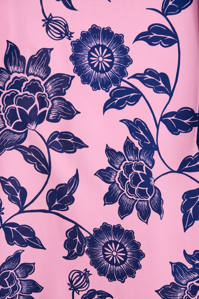 Kinley Maxi Dress in Pink with Navy Floral fabric