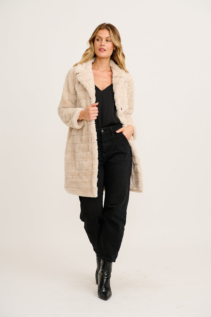 Fiora Faux Fur Coat in Beige side