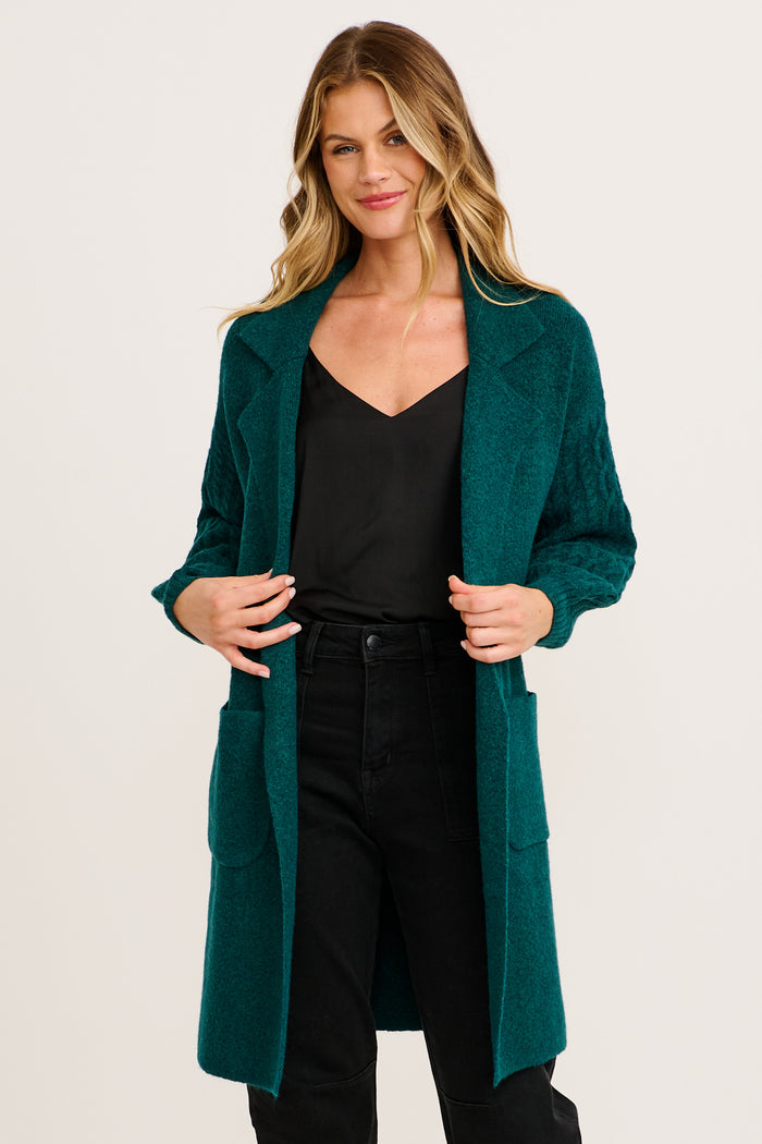 Winter Sun Knit Cardigan in Emerald Wool Blend front