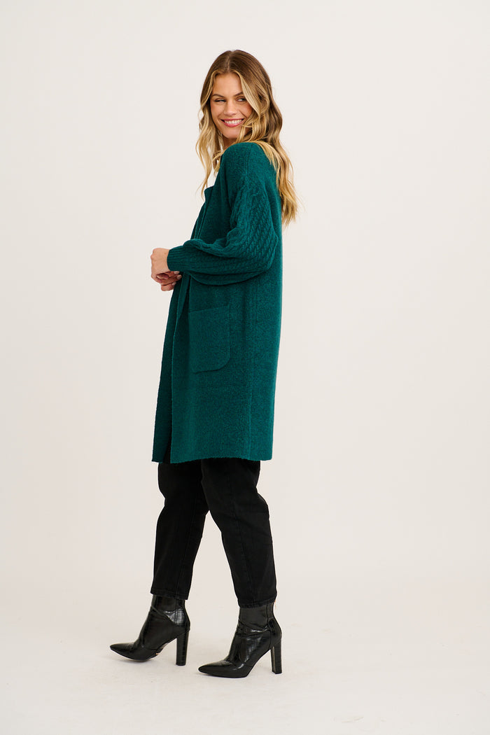 Winter Sun Knit Cardigan in Emerald Wool Blend side